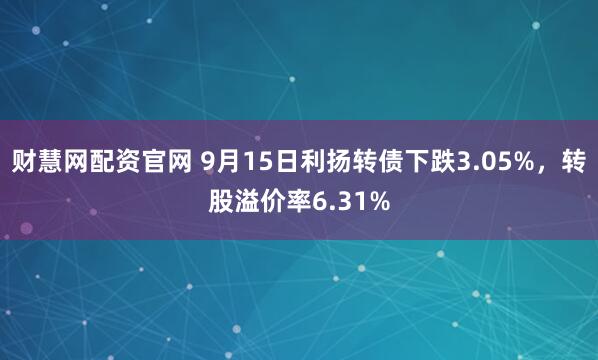 财慧网配资官网 9月15日利扬转债下跌3.05%，转股溢价率6.31%