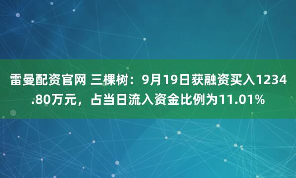 雷曼配资官网 三棵树：9月19日获融资买入1234.80万元，占当日流入资金比例为11.01%